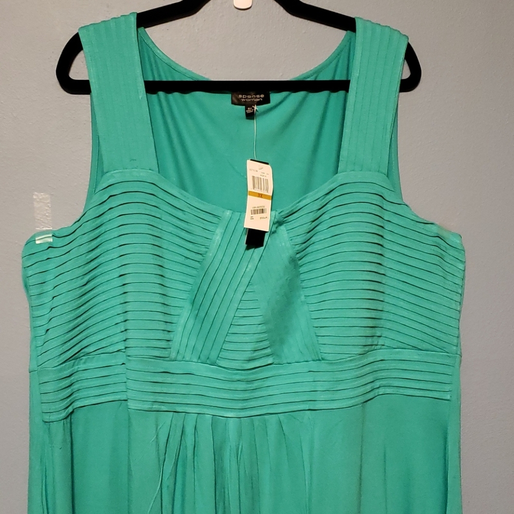 Spense Woman Midi Sleeveless Dress, Aqua, 3X